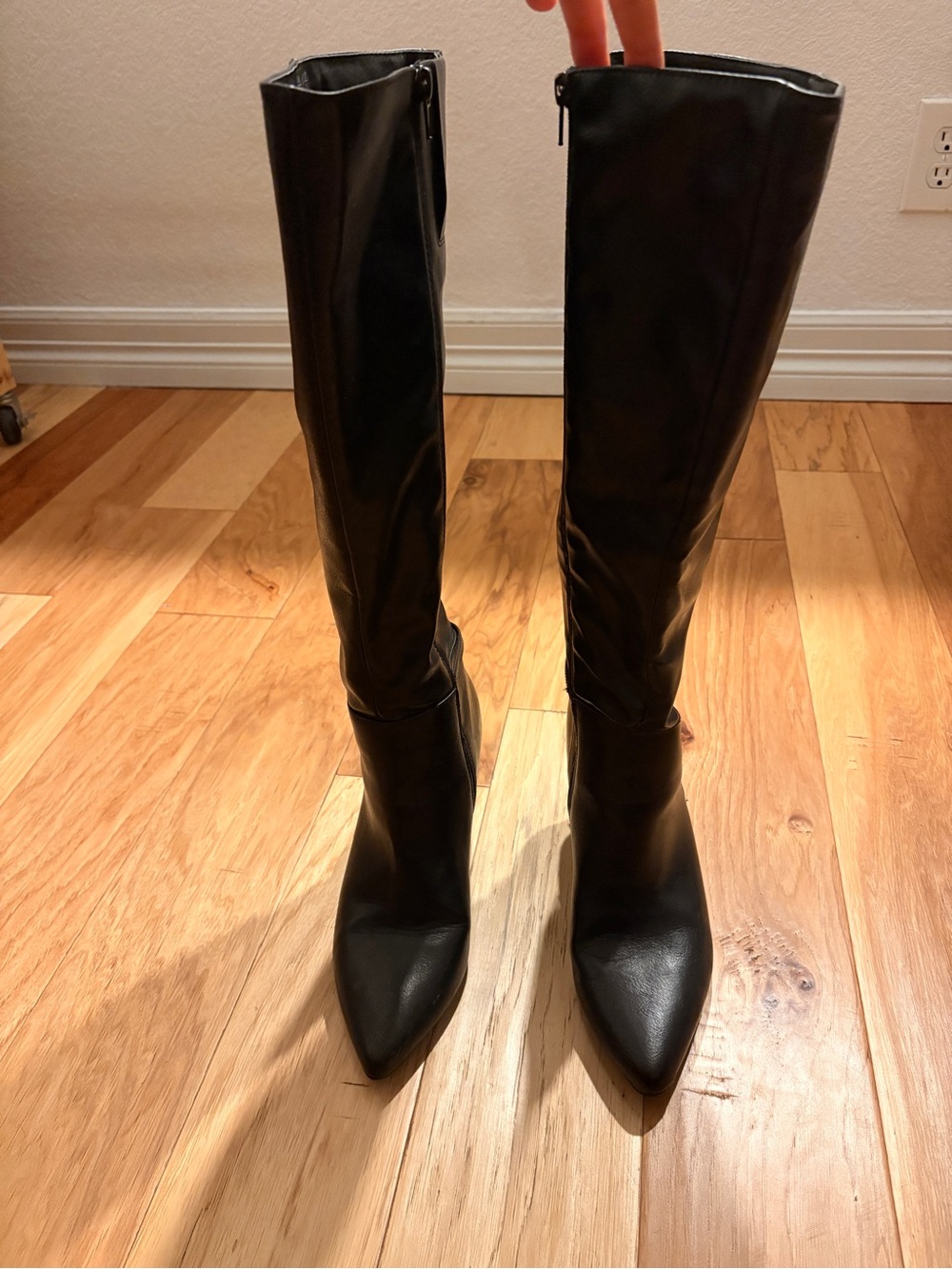 Lifestride Stratford Black Leather Knee-High Block Heel Boots